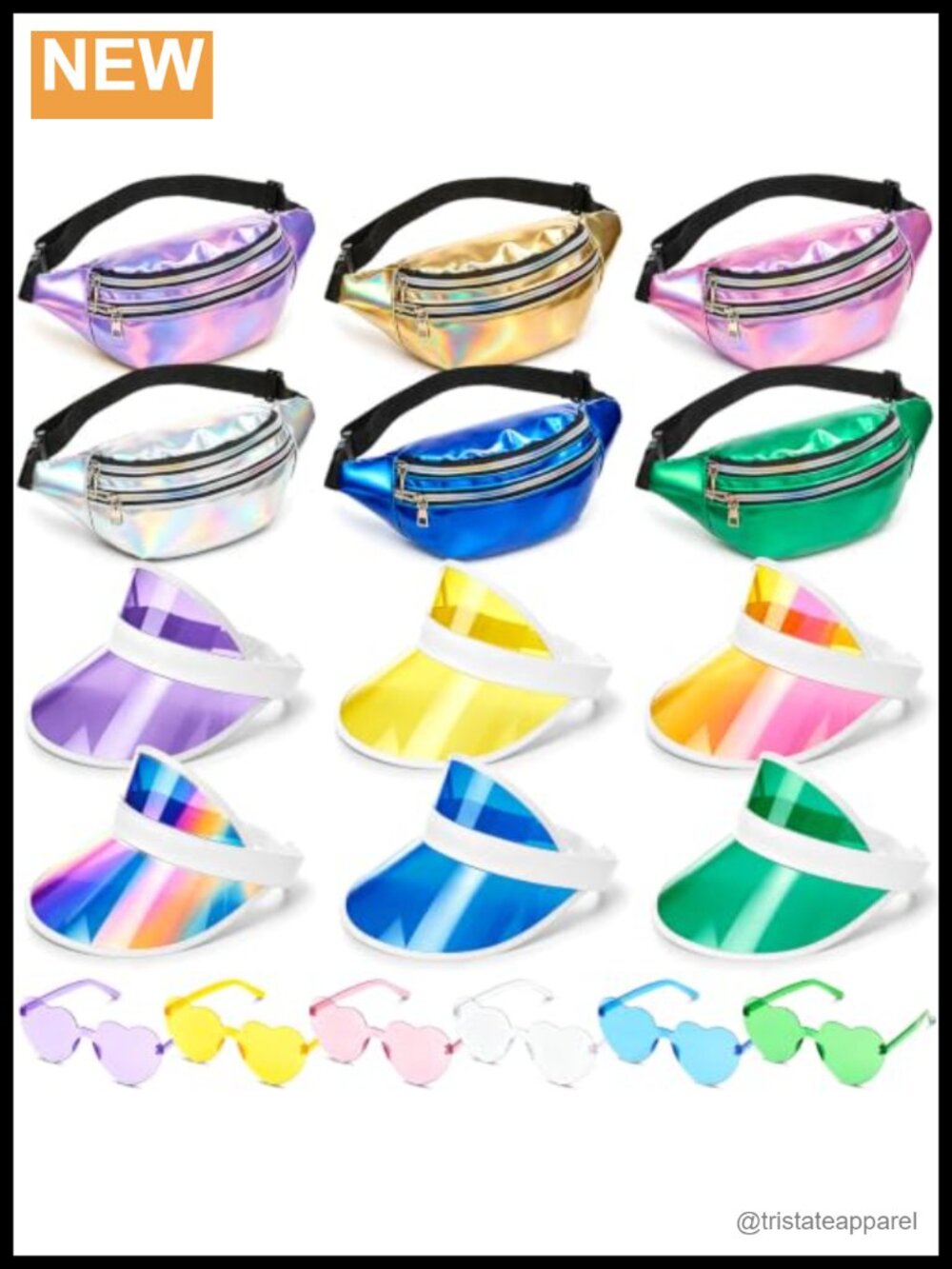 Holographic Fanny Pack Set Heart Sunglasses Sun Visor Hats Rave Party